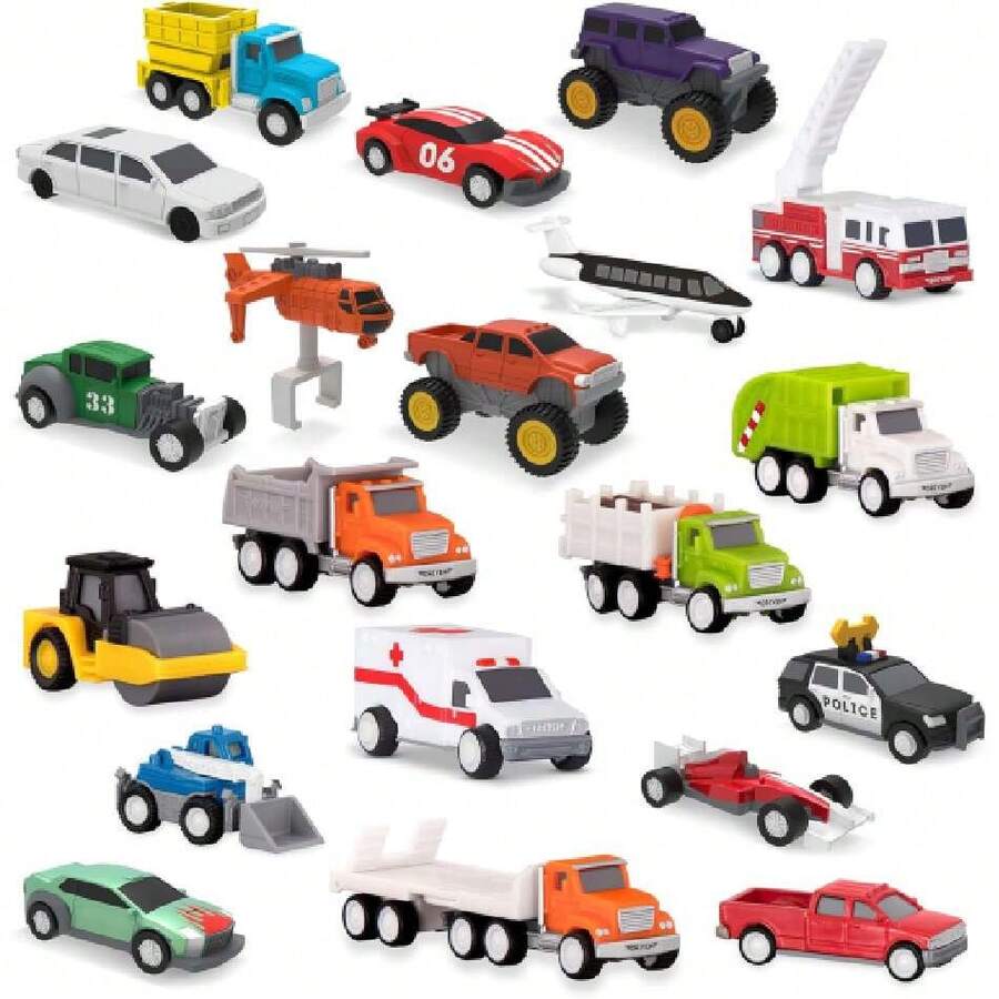 Driven by Battat - Pack Variado de Coches de Juguete - Vehículos de Construcción y Rescate - Avión, Monster Truck y Más - Niños de 3 Años + - Pocket Fleet 2 (20 Pack),37642750 - Negro - Ver 1