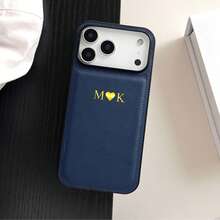 Ốp điện thoại in ảnh theo yêu cầu, tương thích với iPhone 17 Pro Max, ốp bảo vệ bằng da thật cao cấp vân vải thiều dập nổi 3D, món quà lý tưởng. - Màu xanh lam - Xem 3