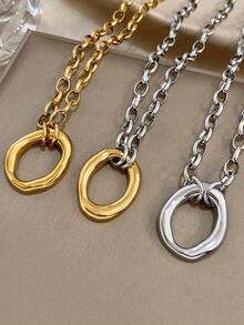 这款镀金镀银项链采用粗链和大型环扣设计，搭配椭圆形吊坠。它是一款时尚的珠宝，非常适合约会之夜、派对和特殊场合。 - 彩色 - 查看 1