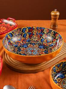 1个创意手绘高品质10英寸碗，波西米亚风格设计，适合家庭/餐厅用作饭碗、拉面碗、汤碗、餐具 - 彩色 - 查看 2