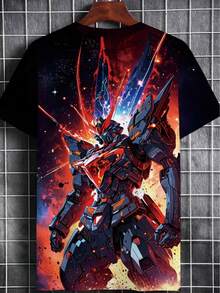 Men's 3D Printed Full-Body Cosmic Robot T-Shirt - Lightweight Polyester Short Sleeve Tee With Red & Blue Robot Arm Design, Summer Casual Wear For Gaming, Cosplay, Durable For Indoor/Outdoor Activities (Vibrant Digital Print) - Màu hỗn hợp - Xem 4