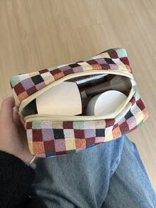 Large Makeup Bag For Women - Retro Colorful Striped Pattern Square Travel Toiletry Bag, Can Store Makeup Brushes, Skincare Products And Gel Nail Polish - Perfect Gift For Girls, Friends, Birthday, Wedding, Party And Mother's Day, With Zipper Portable Cosmetic Organizer, Travel Toiletry Bag And Makeup Tools - Multicolor - View 9