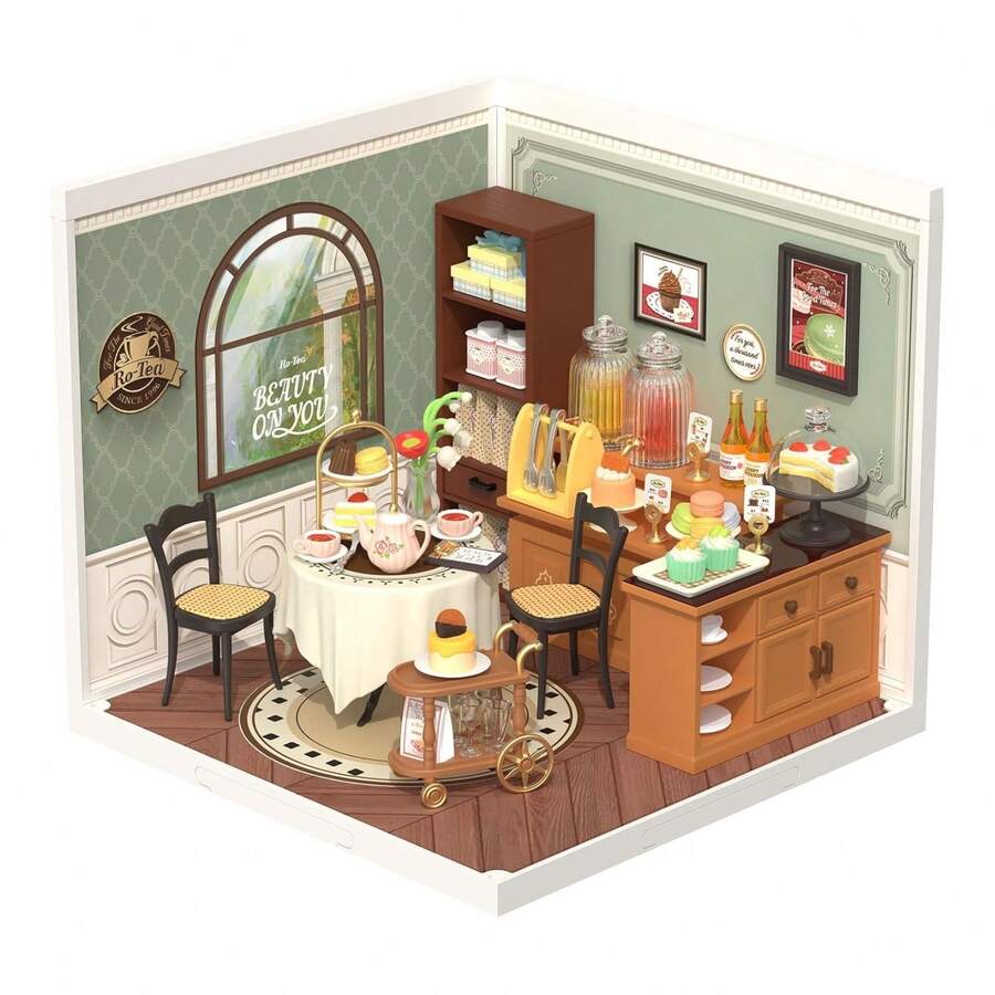 Robotime Rolife Super Creators DIY Plastic Mini House Building Kit - 3D Puzzle With LED Lights, Compatible With Mini Figures, Multiple Themes To Choose From, Suitable For Teenagers And Adults, Interior Decoration, Ideal Christmas Or Birthday Gift(Sweet Sips Tea) - 11-Sweet Sips Tea - 查看 1