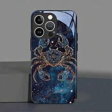 Funda de Teléfono de Vidrio Templado Estilo Sueño de Cáncer Azul Oro Negra para iPhone 16/16Plus/16Pro/16ProMax/15/15Plus/15Pro/15ProMax/14/14Plus/14Pro/14ProMax/13/13Pro/13ProMax/13Mini/12/12Pro/12ProMax/12mini/11/11Pro Max/x/xs/xr/xsmax/7/40 Diseño Creativo de Alta Gama Hermosa Simple para Chicos Chicas Pareja Funda Protectora - Colores mixtos - Ver 12