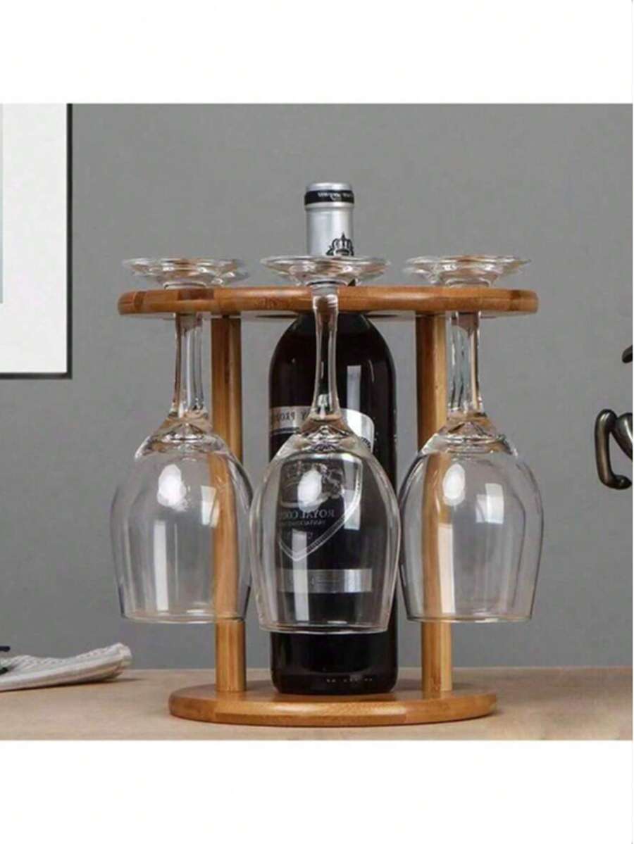 1pc Wooden Red Wine Glass Rack, European Style Solid Pine Creative Hanging Red Wine Glass Holder, Household High Stem Glass Cup, Wine Glass Suspension Display, Red Wine Glass Rack, Wine Decanter Rack, Wine Glass Hanging Storage, Desktop Wine Glass Rack, Wooden Red Wine Rack, Sturdy Anti-Tipping Wine Glass Rack - Multicolor - View 1