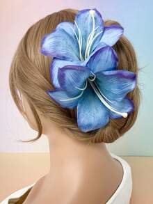 1pc Elegant Lily Flower Hair Clip Headpiece, Versatile Side Floral Accessory For Women, Suitable For Everyday Wear, Claw Clips, Hair Slide, Hair Barrettes, Hair Accessories For Women, Hairpin - Blue - View 1