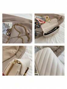 Bolso De Mujer Elegante Y Versátil, Bolso Bandolera Con Cadena #08033 - Negro - Ver 11