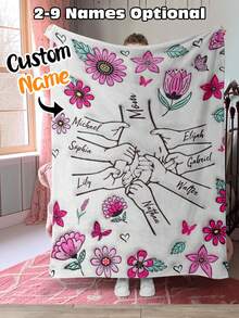 Customized Blanket Throw With Personalized Name And Text, Can Be Used As A Shawl, Floral Pattern Custom Blanket For Home Decor - Style 3 - View 10