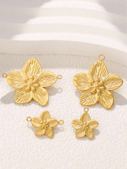3pcs Vintage Stainless Steel Flower Pendant Findings 18K Gold Plated Charms For Women DIY Making Jewelry Necklace Earring Accessories