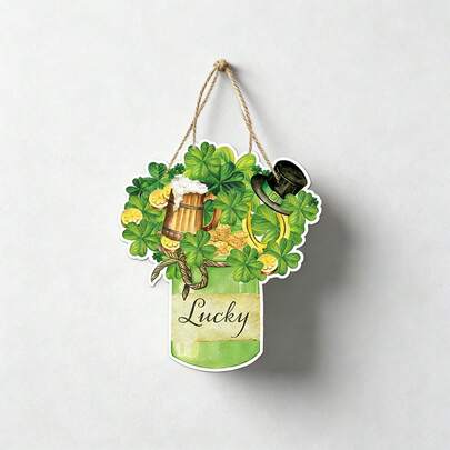 1 Pc Four-Leaf Clover Bouquet Themed Hanging Ornament – Paper Decoration With Hemp Rope, Perfect For St. Patrick's Day & Traditional Festival Atmosphere.