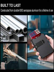 Minimalist Men's Slim Wallet: 9 - 13 Cards, Money Clip, ID Window.RFID - Blocking, Aluminum Bifold - Up - Cà phê - Xem 7