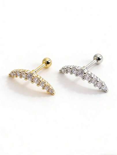 1 pièce Boucles d'oreilles à tige en os avec couronne en pierre de CZ diamant et neuf perles, bijoux de piercing convenant pour un port quotidien