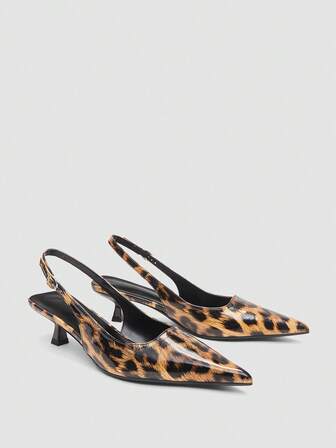 Höst/vinter damerpumps i leopardmönster med lack, 4 cm kitten klack, slip-on finskor, sexiga stilettklackar för fest, eleganta