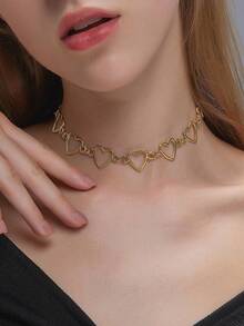 Dây chuyền mặt hình trái tim rỗng tối giản thời trang dành cho nữ, phù hợp cho trang phục thường ngày, ngày Valentine, kỳ nghỉ, lễ hội, một món quà lý tưởng cho phái nữ và bạn bè, phụ kiện sành điệu. - Vàng - Xem 3