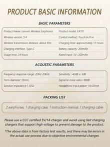 Lenovo EA110 Wireless Bluetooth Earbuds, 5.4 Smart Touch Control Headphones, Super Long Battery Life, Auto Pairing, Lightweight Waterproof Design, Compatible With IOS And Android, Suitable For Sports And Fitness