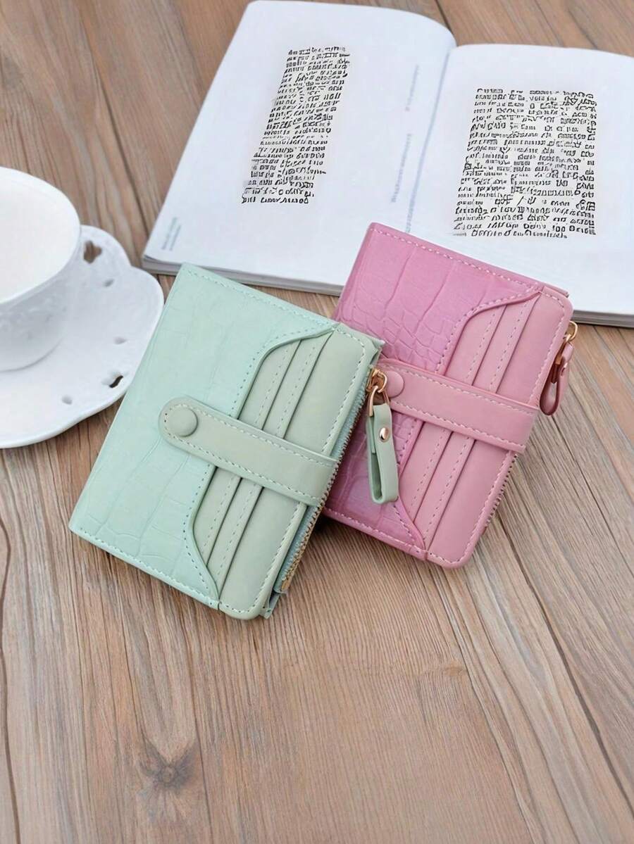 Wavhen 女士鳄鱼纹压花短款钱包 时尚零钱包 多功能大容量拉链卡包 女士钱包 迷你钱包 小钱包 可爱钱包 旅行必备证件夹 身份证夹 - 彩色 - 查看 1