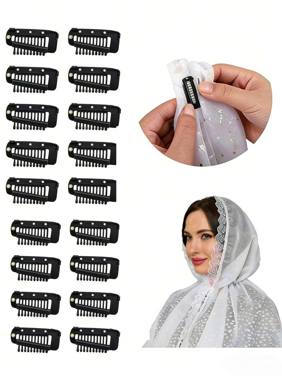 2/5/10个装不锈钢发夹（无别针），牢固可靠，适用于帽子、头巾、围巾、假发、接发等。不锈钢弹性BB夹，适用于杜帕塔头巾、围巾、婚纱头纱、假发等。头巾固定夹、发爪、发夹、发饰配件、发卡、发夹。