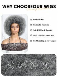 Tóc giả xoăn xù Afro mật độ cao 12 inch - Tóc ngắn kiểu bob có mái, lưới hoa hồng, màu đen tự nhiên, phù hợp để đội hàng ngày, tạo kiểu bảo vệ, lọn tóc bồng bềnh, mũ đội chắc chắn, lý tưởng cho người bận rộn, thay đổi kiểu tóc nhanh chóng, cần thiết cho Halloween và du lịch, phong cách Y2K, tạo vẻ ngoài sang trọng cho kỳ nghỉ, dành cho phụ nữ. - Xám - Xem 6