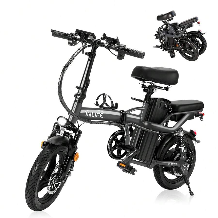 Bicicleta Electrica Adultos, E-Bike Plegable de Montaña con Motor de 500W, 3 Amortiguadores, Batería de Litio con Cobre Puro 48V/15Ah, 38KM/H, Rango de 45-55 km, Frenos de Disco Delanteros y Traseros - Gris - Ver 1