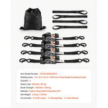Correas de ratchet retráctiles,1 en x 6 pies, Atar abajo correas con ganchos S, 1200 libras,  resistencia a la rotura, 2 bucles suaves,4 bucles suaves, Atar abajo ratcheting para moverse, remolques, motocicletas, kayaks, techo del coche, 4 paquete - 1 en x 6 pies - Ver 7