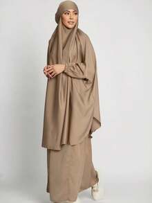2pcs Muslim Women Prayer Dress Set, Long Sleeve Loose Robe, Headscarf, Suitable For Festivals - Multicolor - View 3
