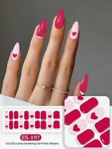 Emi Cured Gel Nail Stickers, Transparent Base Gel, 20pcs/Pack, Requires UV Lamp, Salon Quality, Long-Lasting, ES20 Cross-Border Wholesale, Same As Red Book Nail Stickers - Rose Red - View 8