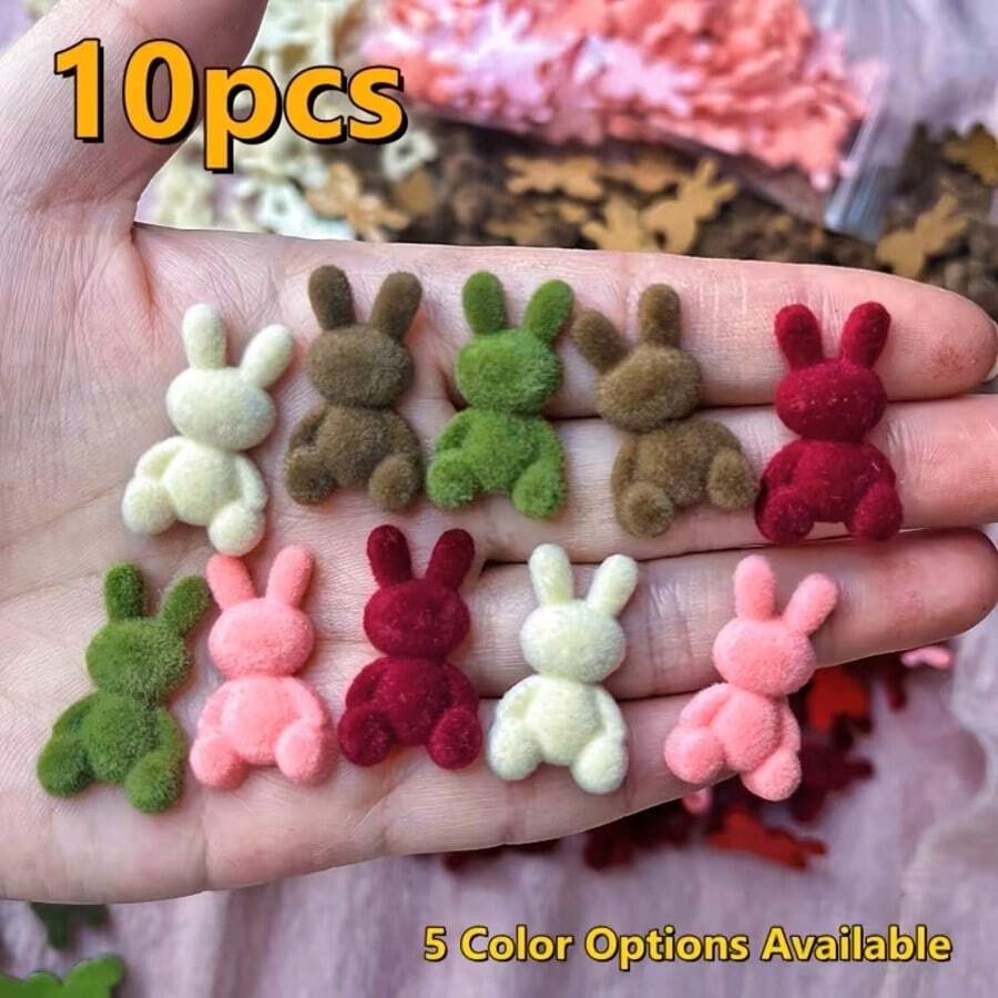 10个迷你植绒兔子组合装，植绒动物珠子，DIY工艺吊坠，发夹配件，手工复活节礼物，节日用品，理想的手工斋月和复活节礼物 - 彩色 - 查看 1
