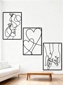 1 Set Metal Minimalist Line Wall Decor, Valentine's Day Kissing Hands Metal Wall Art, Modern Aesthetic Hanging Wall Decoration, Summer Birthday Gift, Wedding, Beach, Back To School, Study Supplies, Room Decor - Black - View 3