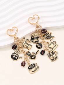 1个卡通咖啡主题金属钥匙扣，创意咖啡豆和咖啡机吊坠，送给咖啡爱好者的礼物 - 彩色 - 查看 2