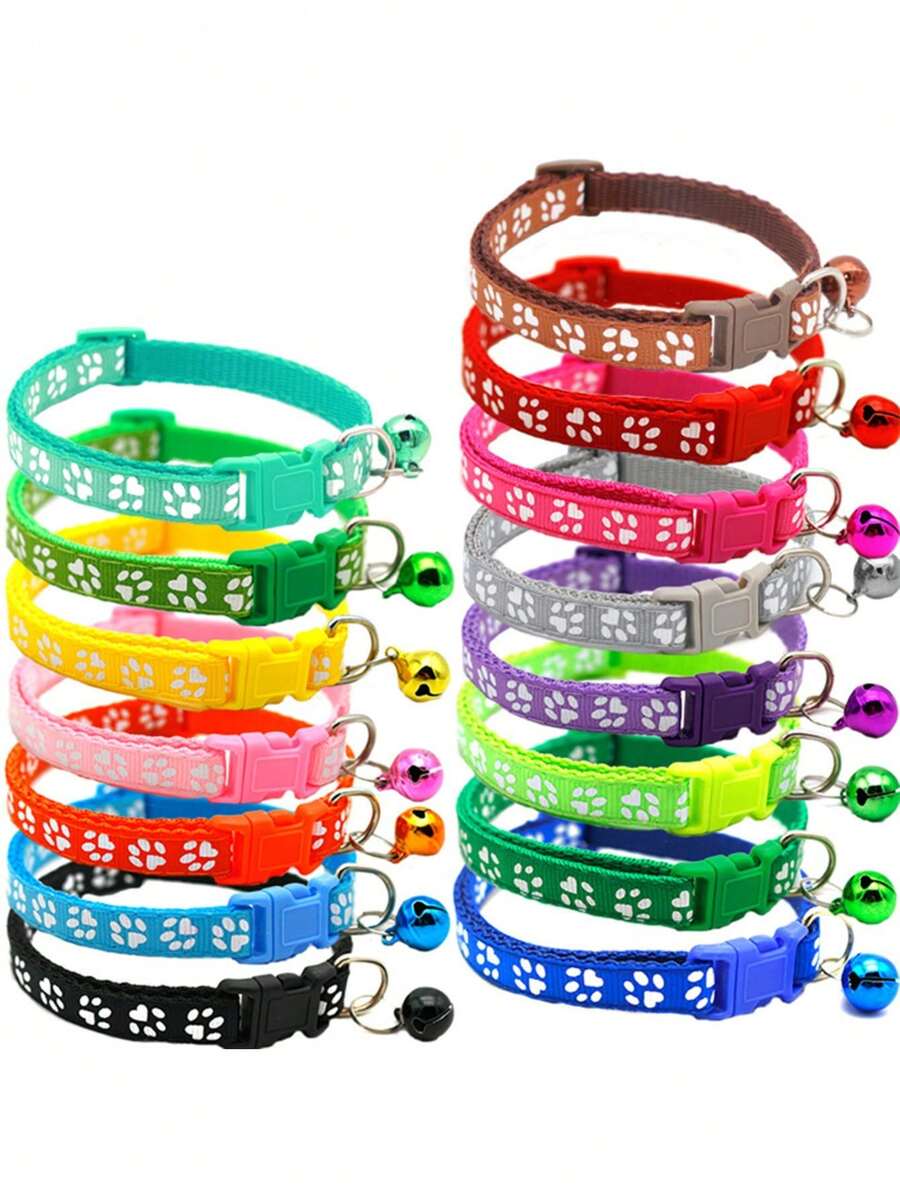 Adjustable Nylon Paw Print Pet Dog Collar, Suitable For Small/Medium/Large Dogs, Random Style Pet Neck Strap - Red - View 1