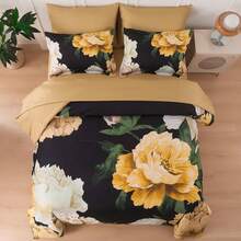 7 Piece Black Floral Comforter Set Full/Queen/King Size Bed In A Bag,Flowers Printed On Light Comforter Set With Sheets, Soft Microfiber Botanical Bedding Set For Wedding Items,Home Bed Room Decor,All Season Bedroom Decor - 黑色-1244 - 查看 8