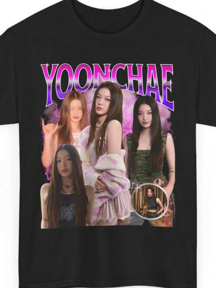 Yoonchae Retro Kpop Tee - Katseye Merch - Black - View 1