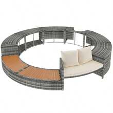 Garden Lounge Set With Round Sofa, Garden Furniture Set, Lounge Set, For Hot Tub And Pool, With Adjustable Feet, Including Cushions, Furniture For Terrace, Garden Or Pool Area (Previous Sku: HW00004AAA) - 灰色 - 查看 6