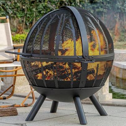 Chimenea de leña de 35 pulgadas con parrilla para barbacoa bola de fuego resistente para exteriores con visualización de chispas y bandeja de ceniza extraíble chimenea al aire última