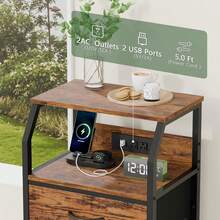 Vintage Nightstand With Charging Station And 3 Drawers - Chocolate Brown - View 3