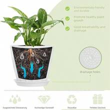 Inch Plant Pots 5 Pack, Flower Planters With Drainage Holes And Trays, Plastic Pots Indoor Outdoor Plants, White - 白色 + 7吋 5件套 - 查看 3