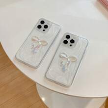 Luxury 3D Bow Tie Design Phone Case Compatible With IPhone 17 Pro Max, 16 Pro, 15, 13, 12 Pro, 11, X/XS/XS Max, Elegant Protective Cover - White - View 3