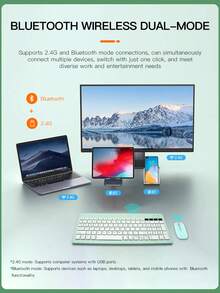 AKKHOO Bộ bàn phím và chuột không dây 2.4G, chế độ kép Type-C, 3 mức DPI, đầu thu USB, giảm tiếng ồn, tương thích với Windows/IOS/Android - Nhiều màu - Xem 5