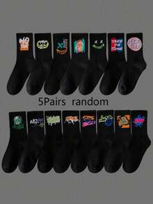 5/10/20 双男士彩绘骷髅图案个性化中筒袜，适合日常穿着 - 彩色 - 查看 14