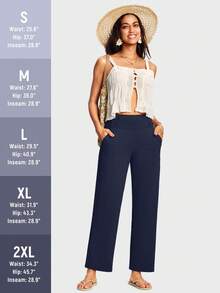 29" Women's Dressy Work Pants High Waist Pull On Wide Leg Slacks Trousers For Women Business Casual - 軍藍色 - 查看 5