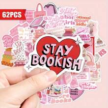 62Pcs Pink Book Fan Sticker - Waterproof PVC Sticker With " Team" Design, Great For Diaries, Laptops, School Bags, Etc. - Great For Party Gifts, Rewards And Holiday Gifts, Book Fan Gifts | Fun Design | Waterproof Sticker, Book Decoration - Nhiều màu - Xem 6