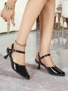 Women's High Heel Sandals, Casual Outdoor Open-Toe Sandals, Fashion Casual Stiletto Sandals, Pointed Toe Commuter Sandals, Slip-On Beach Slippers, Elegant Open-Toe Office Sandals - Black - View 3