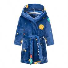Children's Printed Flannel Bathrobe, Long Sleeve, With Pockets, Hood And Belt, 90cm, Suitable For 2-3 Years Old, Ideal For Autumn/Winter After Bath, Great Christmas Gift. Thickened Flannel Hooded Bathrobe, Astronaut Print, Soft And Comfortable, Perfect Choice After Bath In Autumn/Winter.