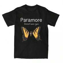 Camisetas casuales de moda Y2K, camiseta con logo de mariposa de Paramore, conjuntos de camisetas de algodón vintage, ropa de camiseta, top de algodón impreso unisex - Negro - Ver 1