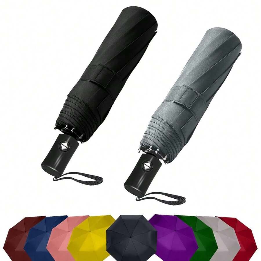 Two Packs Auto Open & Close Small Travel Umbrella Compact For Backpack-Umbrellas For Rain, Windproof Lightweight Strong Mini Portable Umbrellas For Men And Women.& Black, 2 Pack,42Inch-2Packs,LightGrey&Black - 淺灰色和黑色 - 查看 1