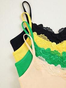 4pcs Women Lace Camisole, Solid Color Lace Camisole Versatile Undershirt, Suitable For All Seasons - Multicolor - View 3