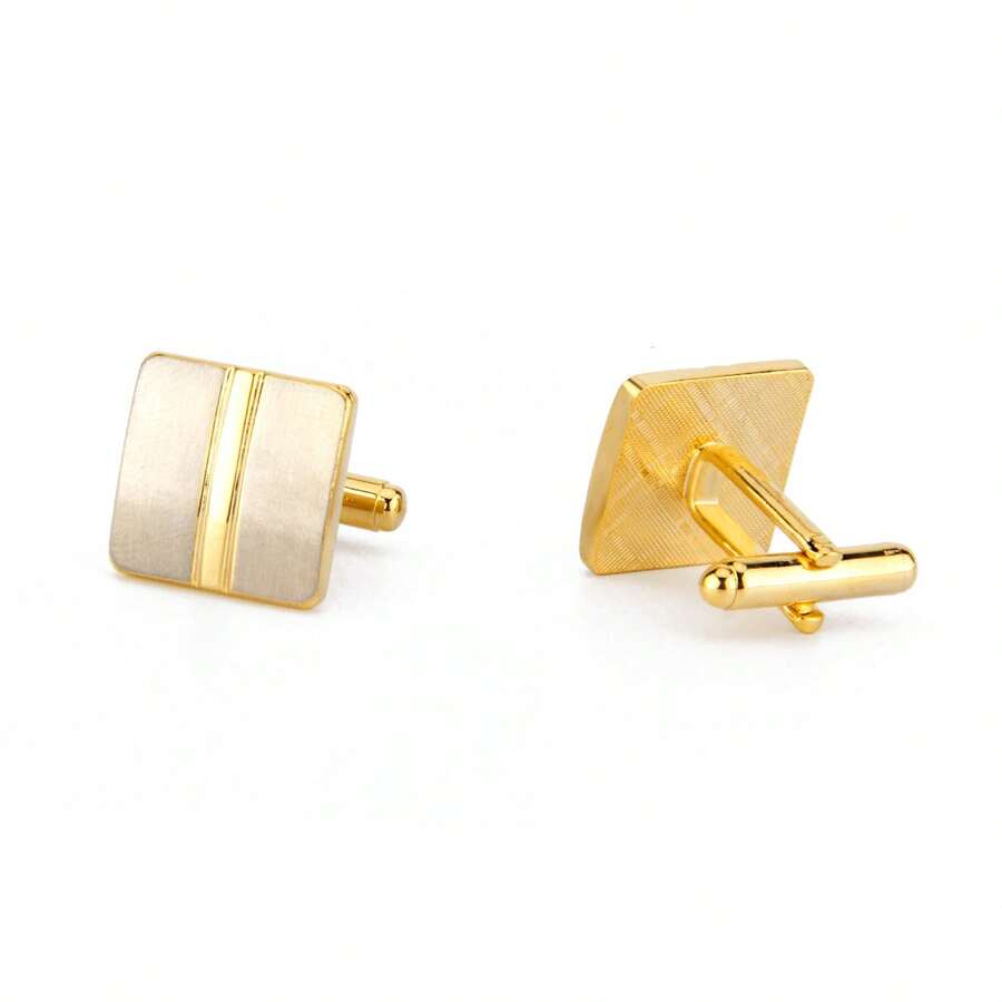 1 Pair Gold Square Tube Plated Silver Copper Alloy Men's Cufflinks, Delicate & Fashionable - Gold - View 1