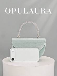 OpulAura 薄荷绿金属光泽不对称派对手拿包，闪亮水晶装饰磁扣手提包，优雅时尚，适合女士生日派对和迷人夜晚，理想的情人节礼物 - 薄荷綠 - 查看 3
