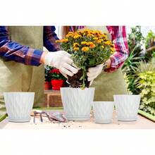 Inch Plant Pots 5 Pack, Flower Planters With Drainage Holes And Trays, Plastic Pots Indoor Outdoor Plants, White - 白色 + 7+6.5+6+5.5+5+4.5+4英寸 - 查看 5
