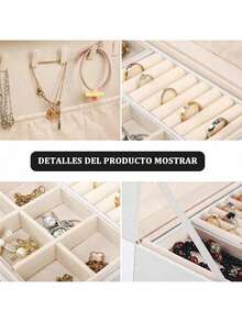 1 pieza Caja de almacenamiento de joyas blanca,Joyero para mujeres, organizador de joyas con tapa de vidrio y 2 cajones para collares, anillos, aretes, pulseras. Regalo de Navidad para mujeres. Organizador de almacenamiento esencial para viajes y dormitorios universitarios- Regalo del Día de San Valentín,Portátil Joyero Viaje Cajas con 4 Gris Bolsas de Almacenamiento para Anillos. - Blanco - Ver 6
